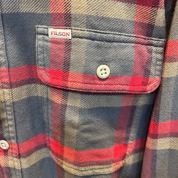 FILSON  NWT Red, Gray & Tan Plaid Casual Button Down Cotton Shirt Sz large & Med - Picture 12 of 13